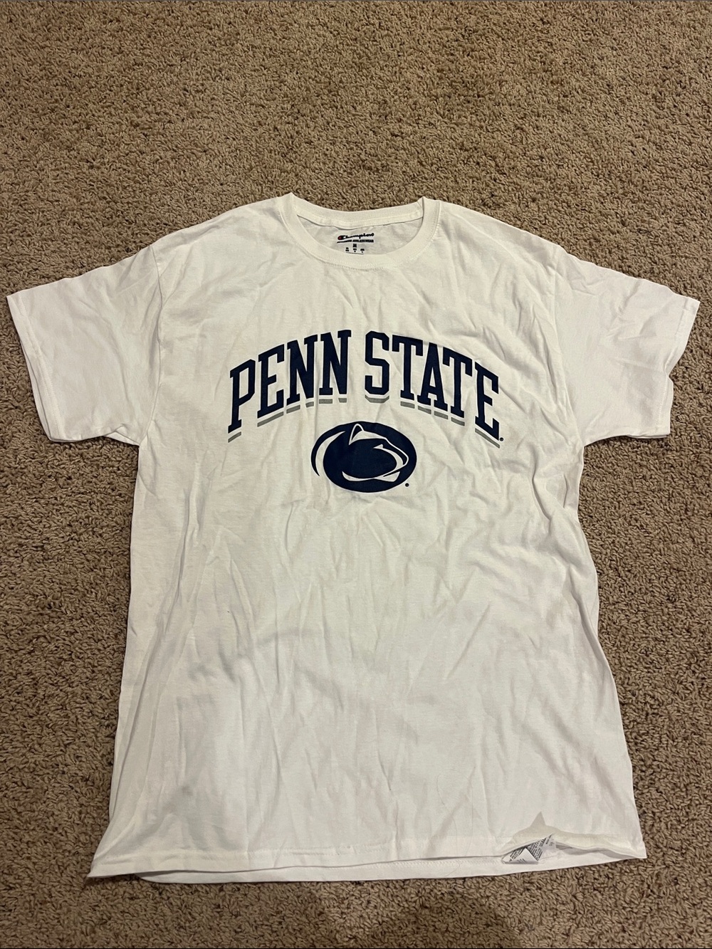 Champion White Penn State Graphic Tee with Navy Logo